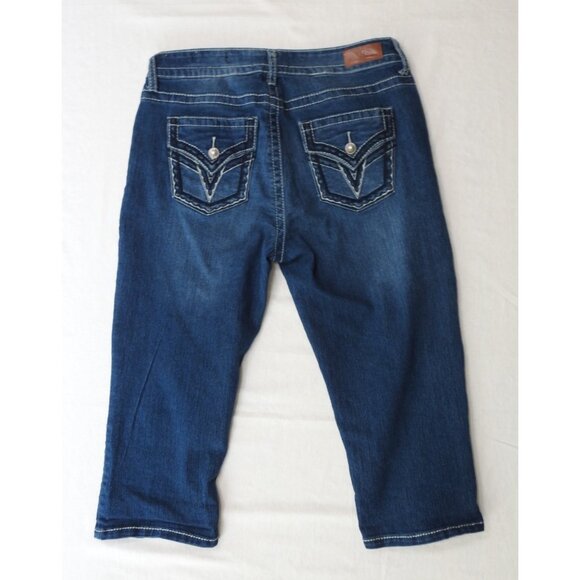 Vintage Women's VGS Sz 10 Blue Denim Jeans Capri Y2K Embroidered Dark Wash - Picture 2 of 9